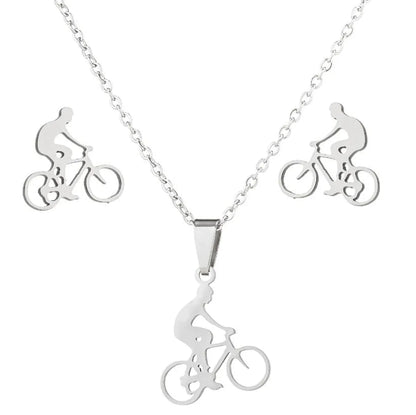 Simple Style Classic Style Sports Bicycle Stainless Steel Plating 18k Gold Plated Earrings Necklace Jewelry Set