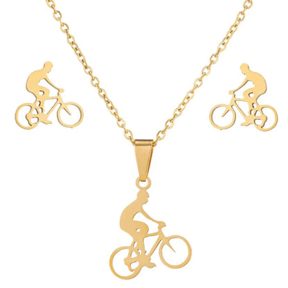 Simple Style Classic Style Sports Bicycle Stainless Steel Plating 18k Gold Plated Earrings Necklace Jewelry Set