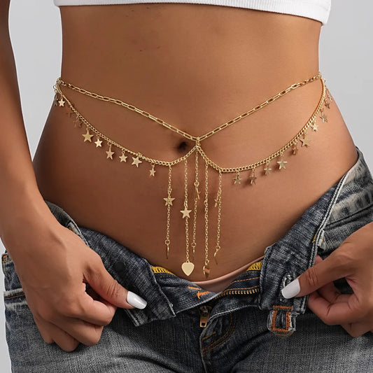 Simple Style Classic Style Star Heart Shape Alloy Plating Gold Plated Women's Waist Chain