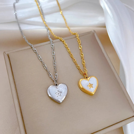 Simple Style Classic Style Star Heart Shape Titanium Steel Inlay Shell Pendant Necklace