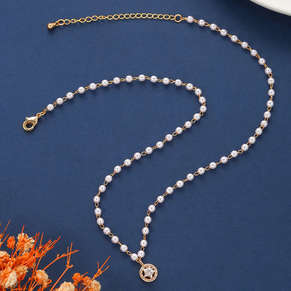 Simple Style Classic Style Star Imitation Pearl Copper Plating Inlay Zircon 18k Gold Plated Women's Pendant Necklace