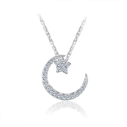 Simple Style Classic Style Star Moon Sterling Silver Polishing Plating Inlay Zircon White Gold Plated Pendant Necklace