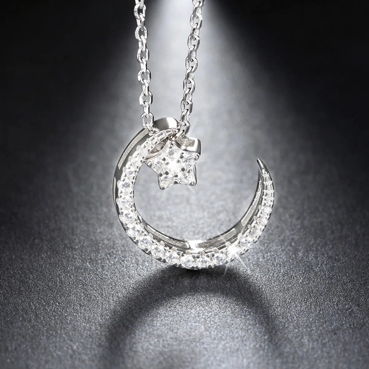 Simple Style Classic Style Star Moon Sterling Silver Polishing Plating Inlay Zircon White Gold Plated Pendant Necklace