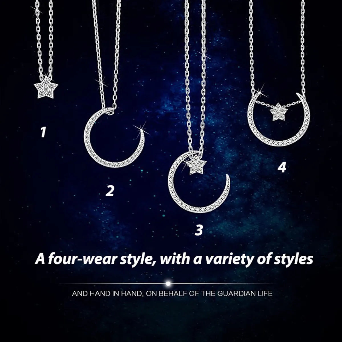 Simple Style Classic Style Star Moon Sterling Silver Polishing Plating Inlay Zircon White Gold Plated Pendant Necklace