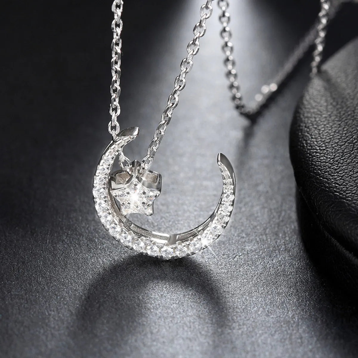 Simple Style Classic Style Star Moon Sterling Silver Polishing Plating Inlay Zircon White Gold Plated Pendant Necklace