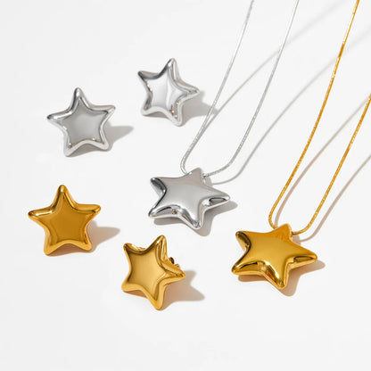 Simple Style Classic Style Star Stainless Steel Polishing Plating 14k Gold Plated White Gold Plated Gold Plated Earrings Necklace