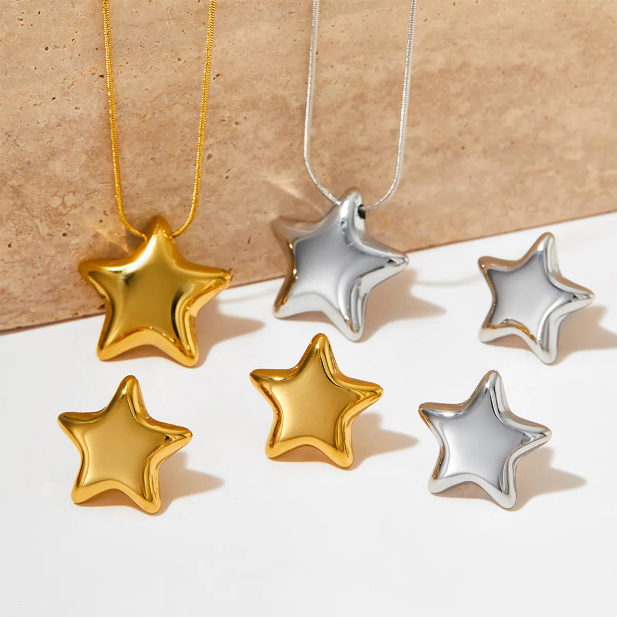 Simple Style Classic Style Star Stainless Steel Polishing Plating 14k Gold Plated White Gold Plated Gold Plated Earrings Necklace