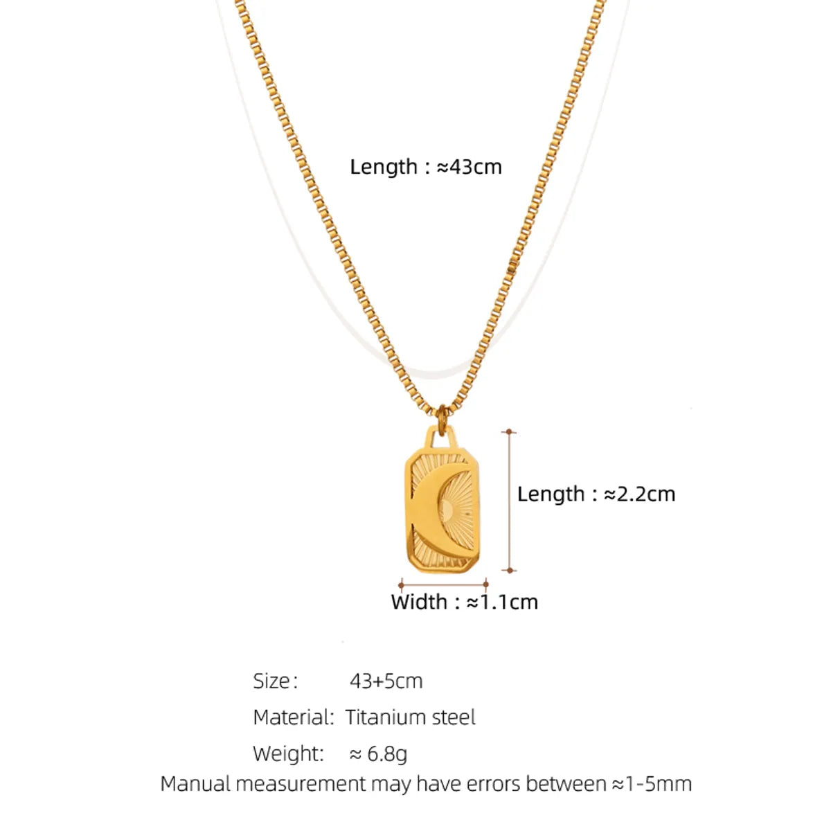 Simple Style Classic Style Sun Moon Titanium Steel Indentation 18k Gold Plated Pendant Necklace