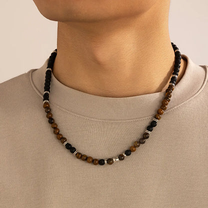 Simple Style Classic Style U Shape Lava Rock Beaded Men'S Necklace