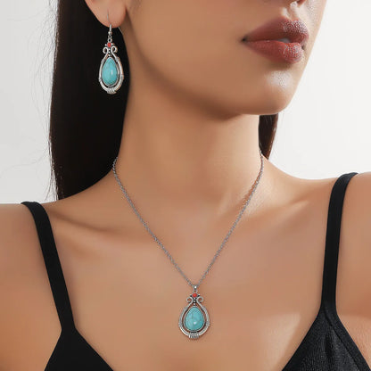 Simple Style Classic Style Water Droplets Alloy Inlay Turquoise Women's Earrings Necklace