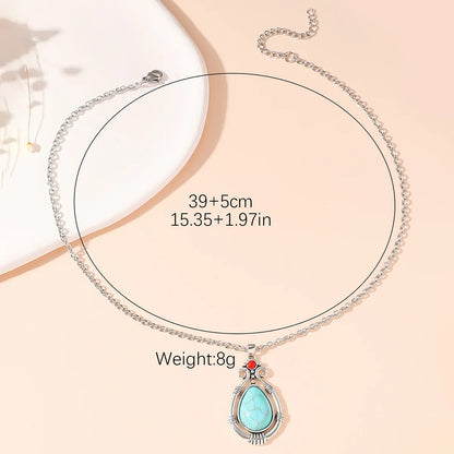 Simple Style Classic Style Water Droplets Alloy Inlay Turquoise Women's Earrings Necklace