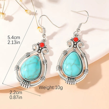 Simple Style Classic Style Water Droplets Alloy Inlay Turquoise Women's Earrings Necklace