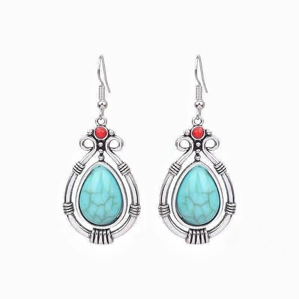 Simple Style Classic Style Water Droplets Alloy Inlay Turquoise Women's Earrings Necklace