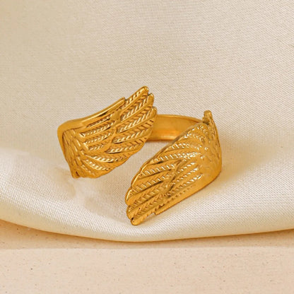 304 Stainless Steel 18K Gold Plated Simple Style Classic Style Wings Open Rings