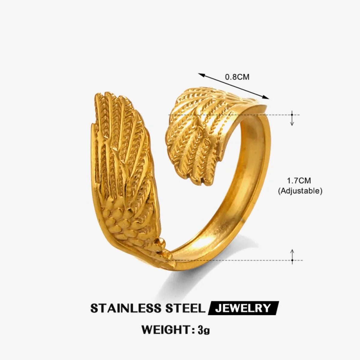 304 Stainless Steel 18K Gold Plated Simple Style Classic Style Wings Open Rings