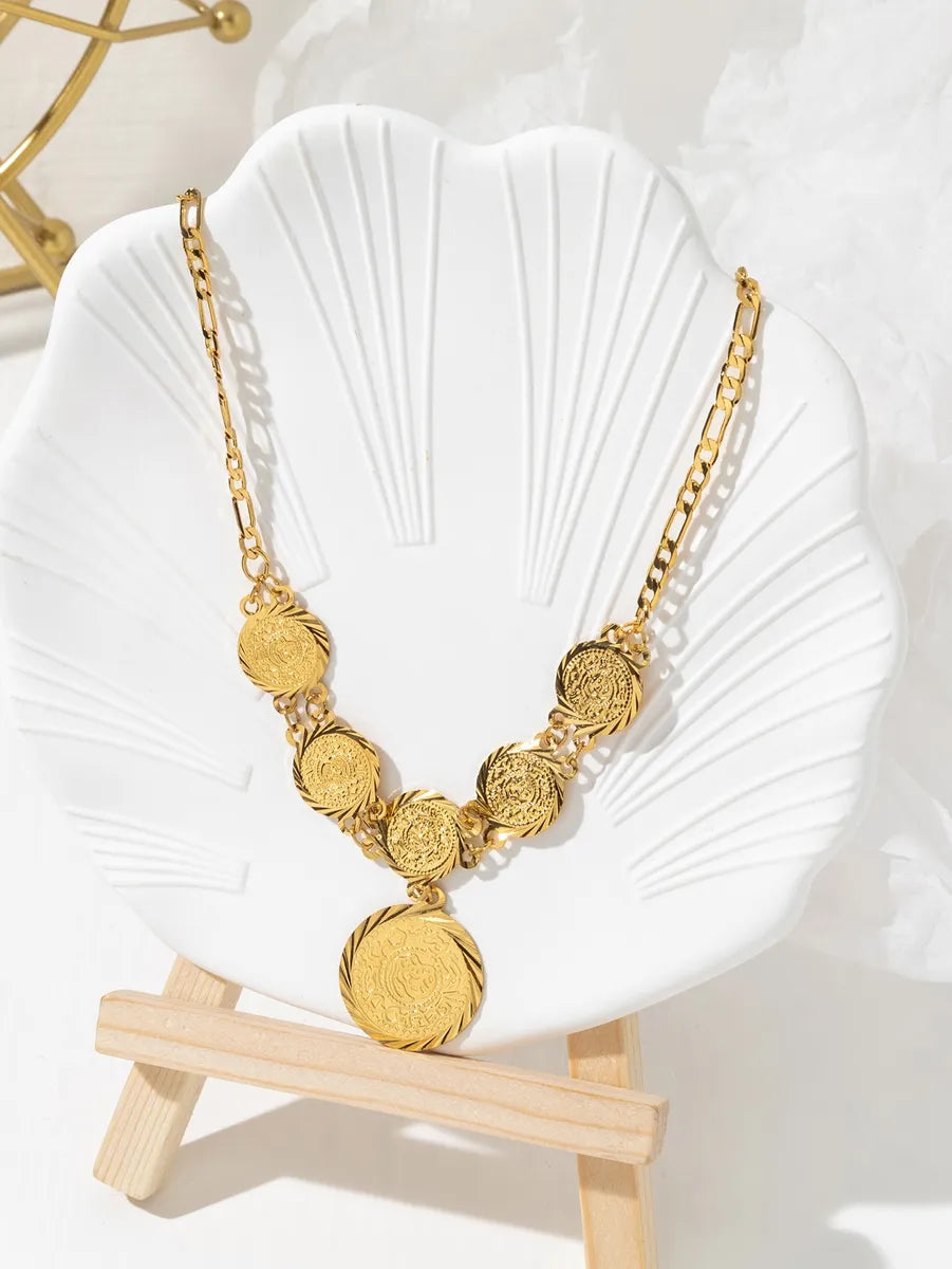 Simple Style Coin Copper Plating 18k Gold Plated Pendant Necklace