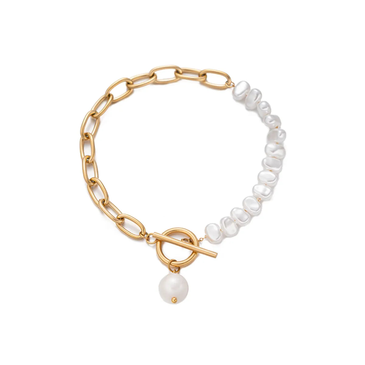 Simple Style Color Block Artificial Pearl Titanium Steel Beaded Plating 18k Gold Plated Women's Bracelets