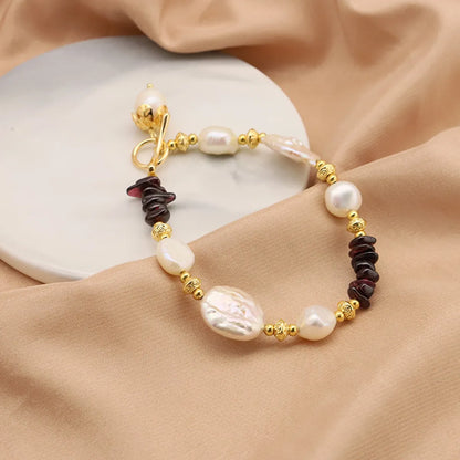 Simple Style Color Block Baroque Pearls Copper Beaded Plating 18k Gold Plated Bracelets