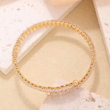 Simple Style Color Block Copper Plating Inlay Zircon Bangle