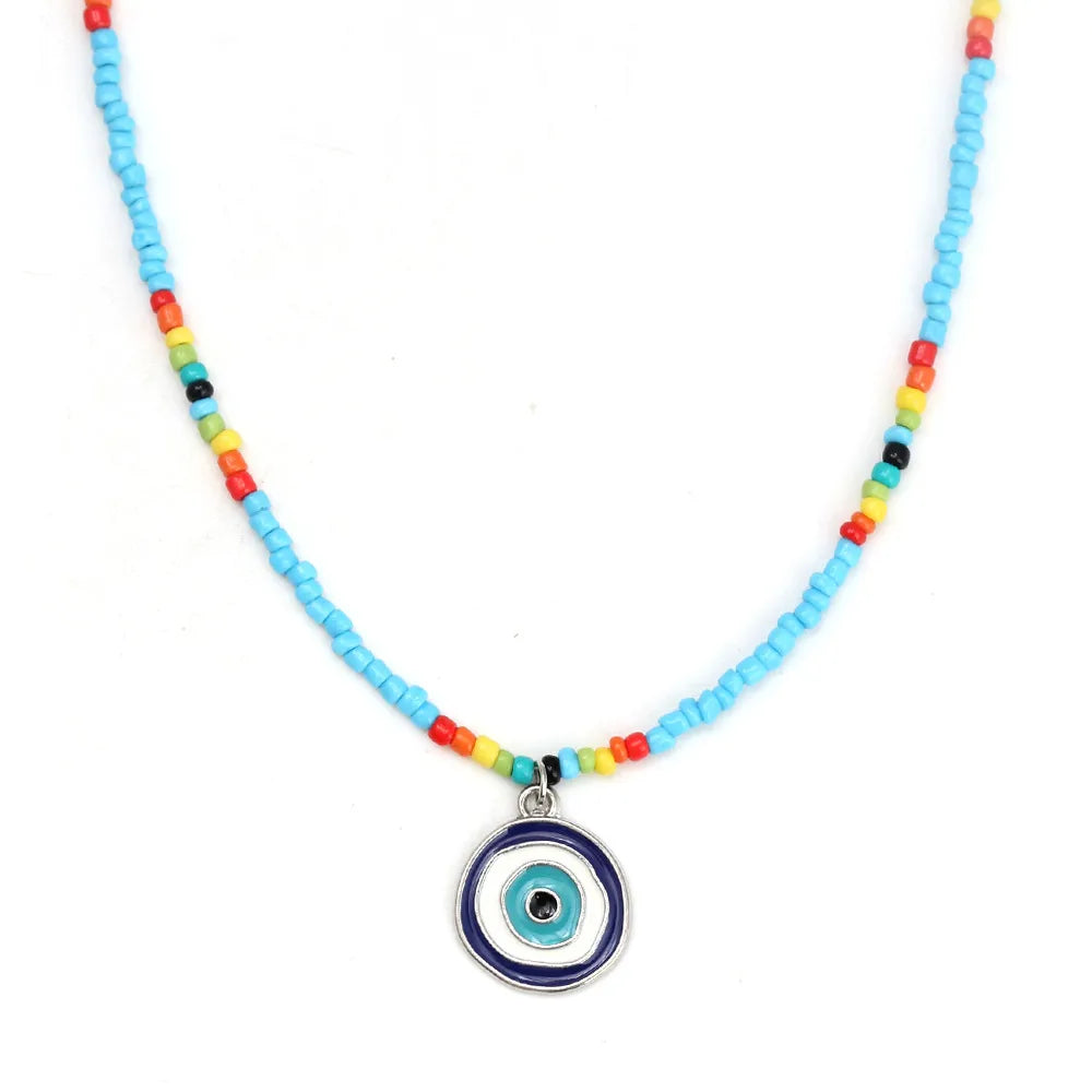 Simple Style Color Block Crystal Seed Bead Wholesale Pendant Necklace