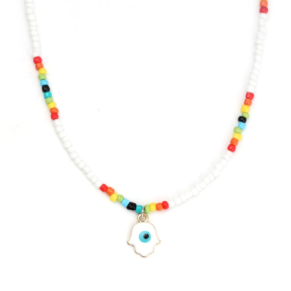 Simple Style Color Block Crystal Seed Bead Wholesale Pendant Necklace