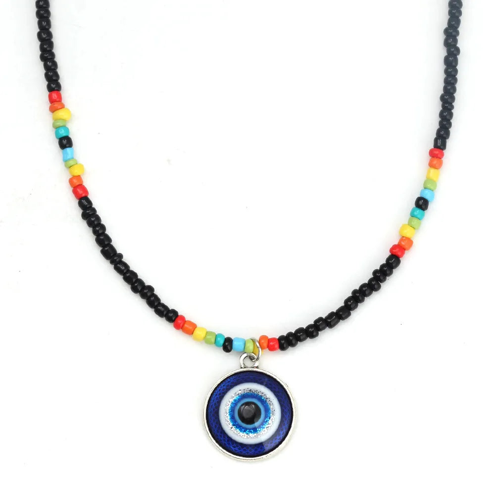 Simple Style Color Block Crystal Seed Bead Wholesale Pendant Necklace