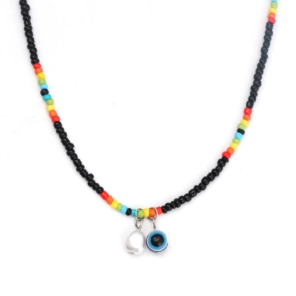 Simple Style Color Block Crystal Seed Bead Wholesale Pendant Necklace