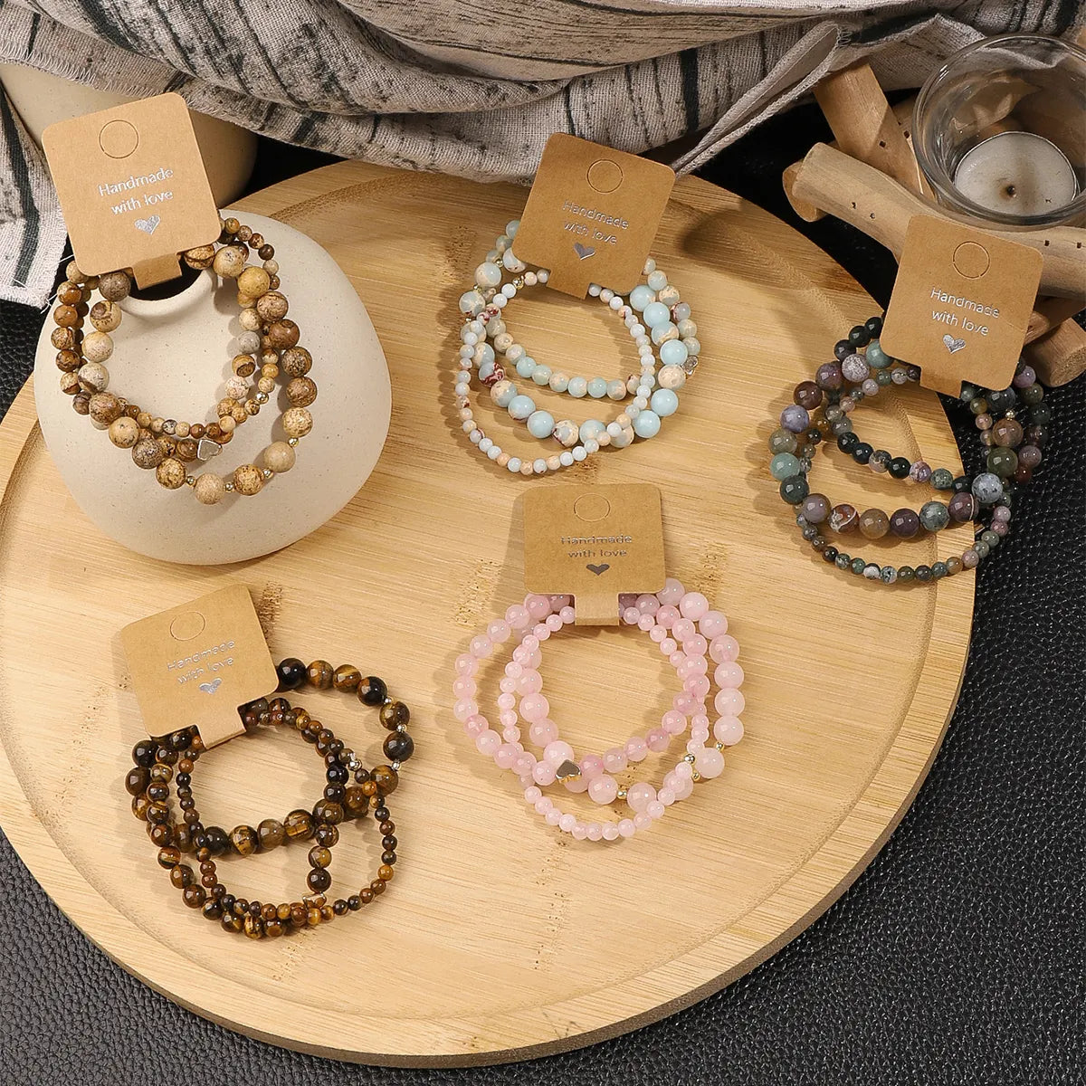 Simple Style Color Block Natural Stone Beaded Bracelets