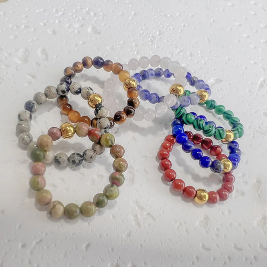 Simple Style Color Block Natural Stone Beaded Rings