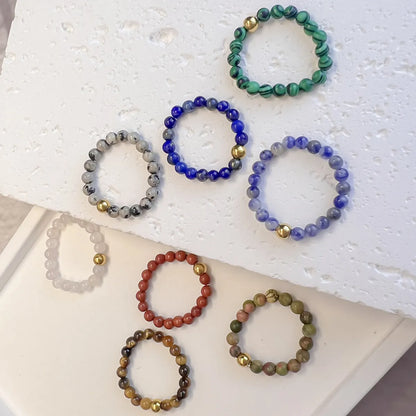 Simple Style Color Block Natural Stone Beaded Rings