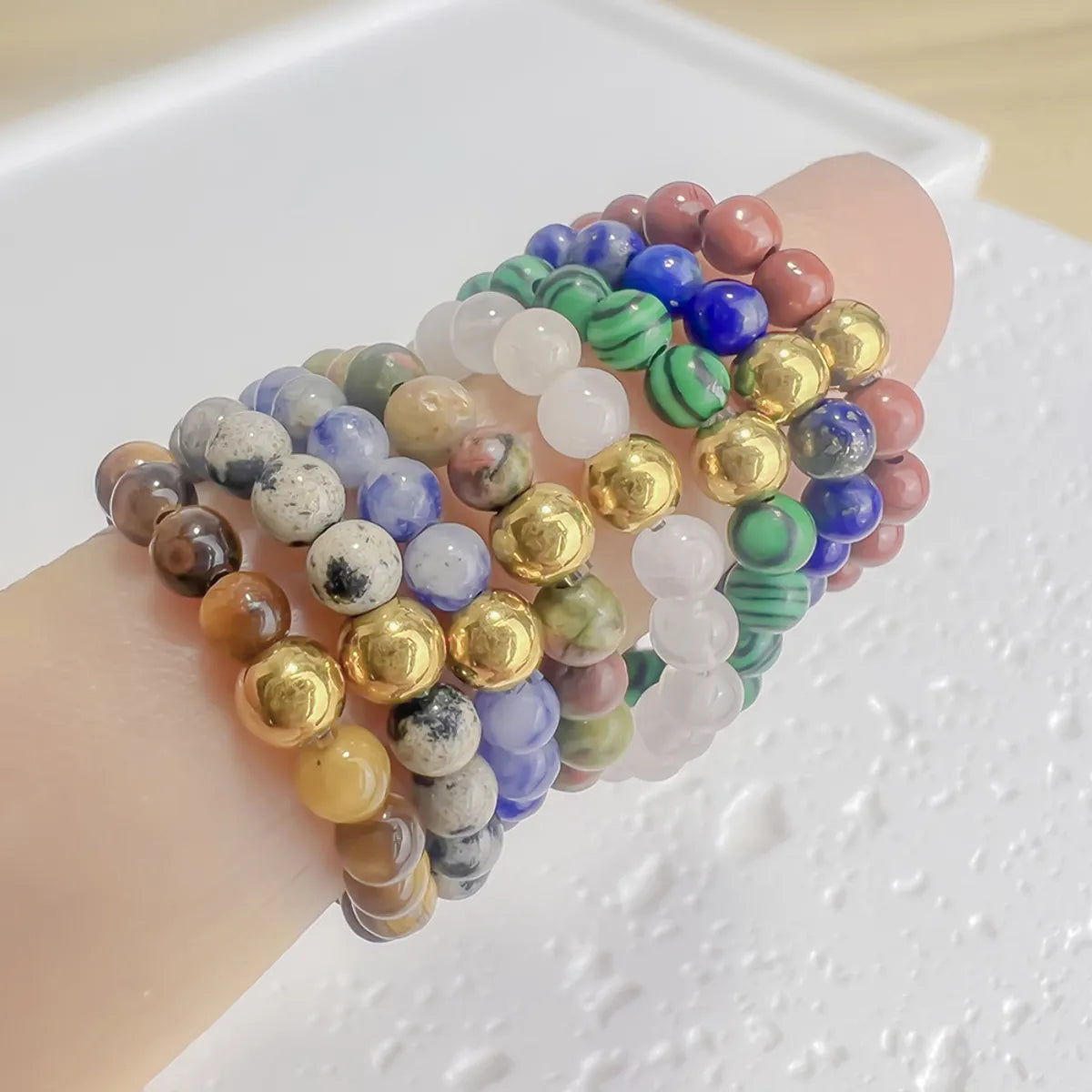 Simple Style Color Block Natural Stone Beaded Rings