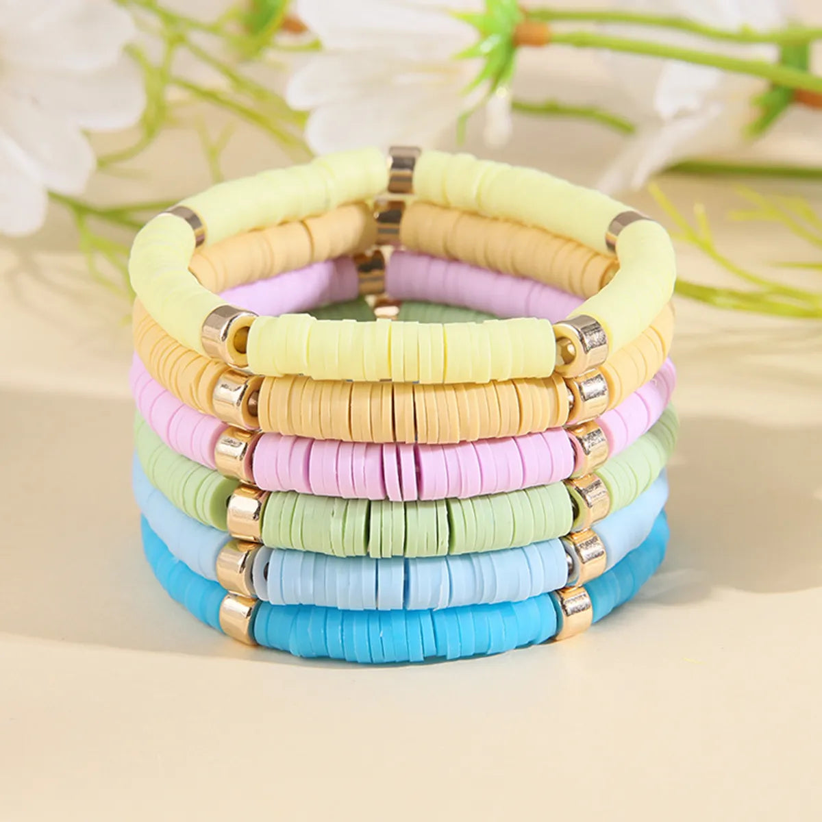 Simple Style Color Block Soft Clay Knitting Women's Bracelets 6 Pieces