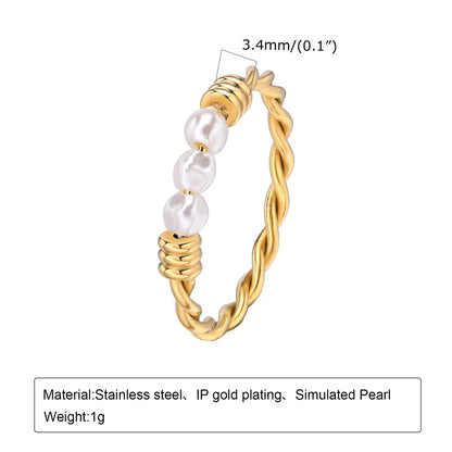 Simple Style Color Block Stainless Steel Artificial Pearl Plating Gold Plated Rings