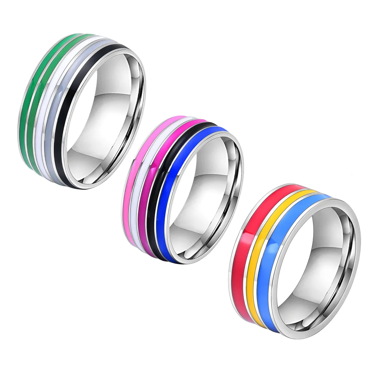 304 Stainless Steel Simple Style Epoxy Color Block Rings