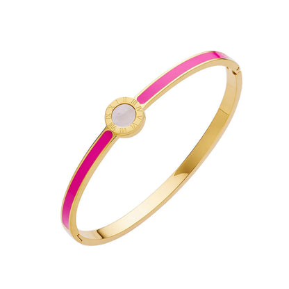 Simple Style Color Block Titanium Steel Enamel Bangle