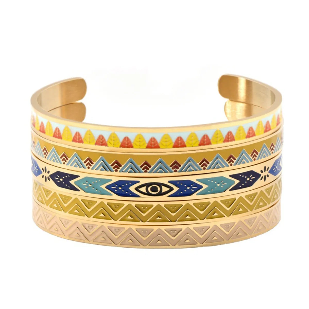 Simple Style Color Block Titanium Steel Enamel Bangle