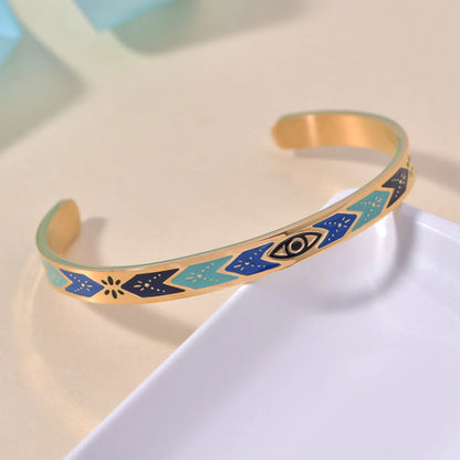 Simple Style Color Block Titanium Steel Enamel Bangle