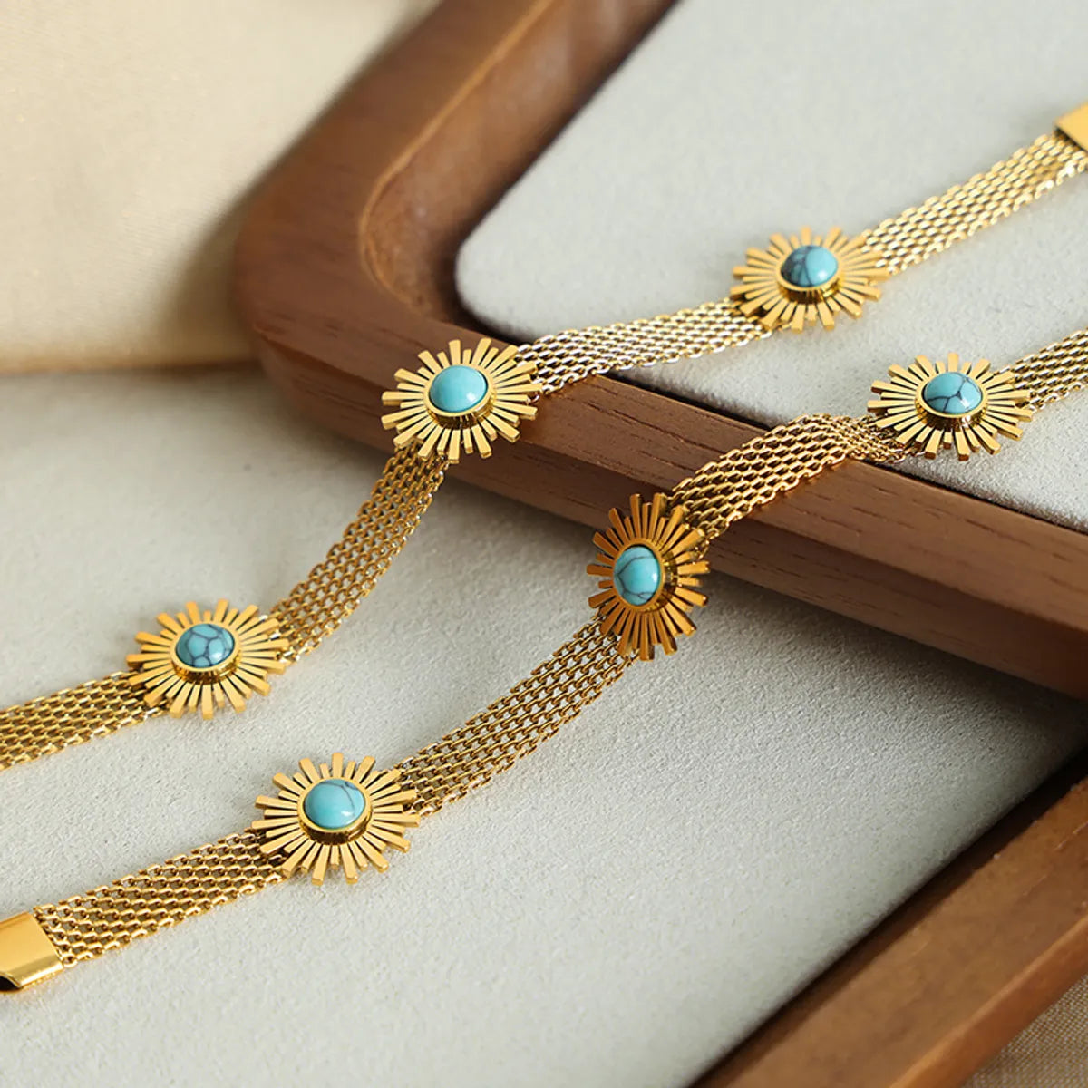 Simple Style Color Block Titanium Steel Plating Inlay Turquoise 18k Gold Plated Bracelets