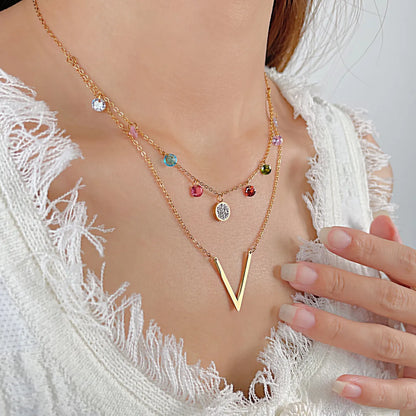 Simple Style Colorful Stainless Steel Double Layer Necklaces