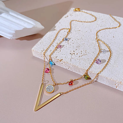 Simple Style Colorful Stainless Steel Double Layer Necklaces