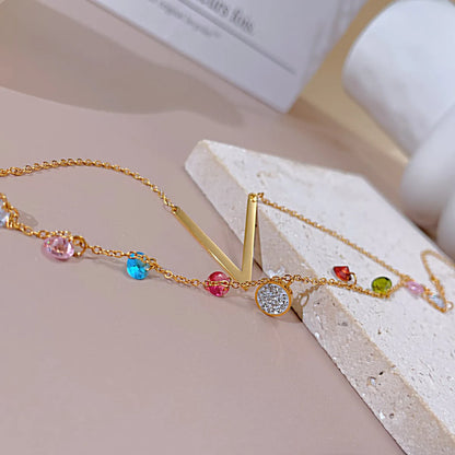 Simple Style Colorful Stainless Steel Double Layer Necklaces