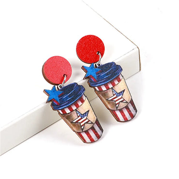 Simple Style Commute American Flag Wood Printing Independence Day Women's Drop Earrings