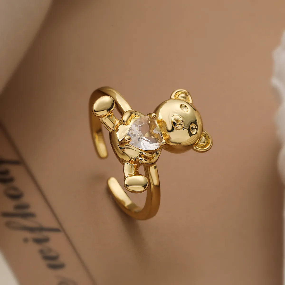 Simple Style Commute Animal Bear Copper Plating Inlay Zircon 18k Gold Plated Open Rings