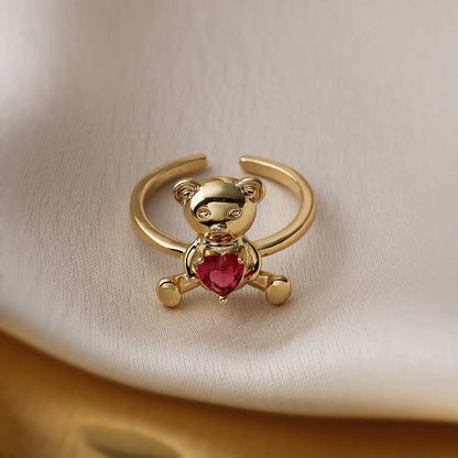 Simple Style Commute Animal Bear Copper Plating Inlay Zircon 18k Gold Plated Open Rings