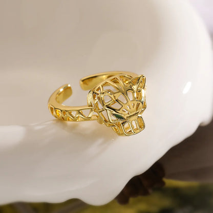 Simple Style Commute Animal Leopard Copper 18k Gold Plated Zircon Open Rings In Bulk