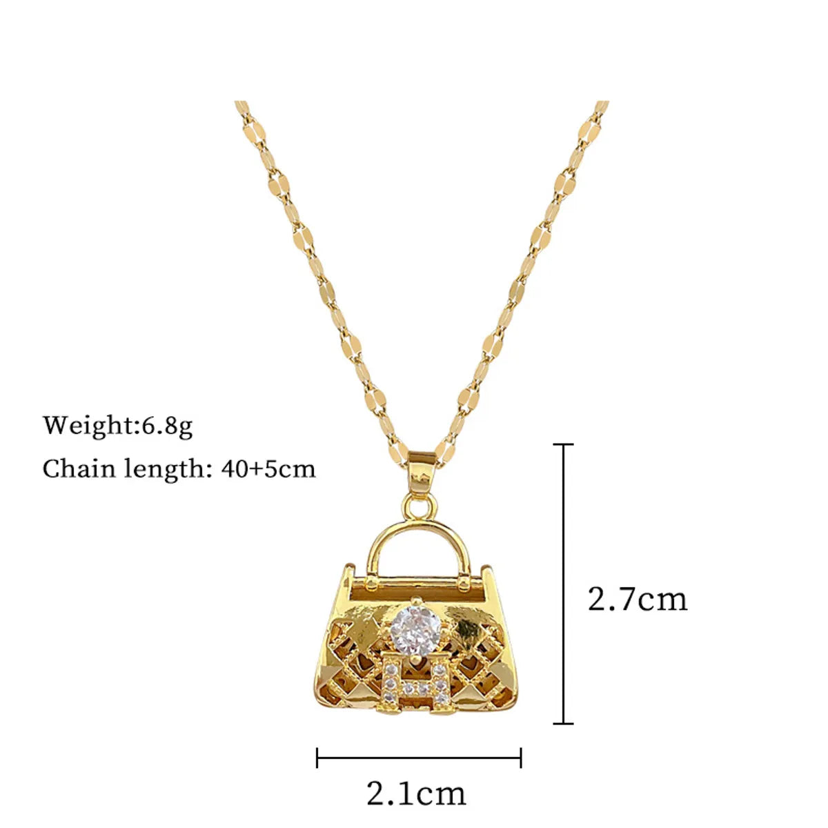 Simple Style Commute Bag Titanium Steel Copper Inlay Artificial Gemstones Pendant Necklace