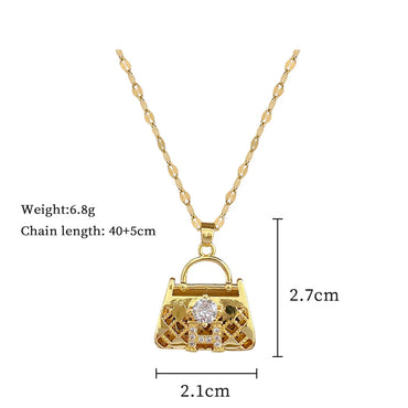 Simple Style Commute Bag Titanium Steel Copper Inlay Artificial Gemstones Pendant Necklace