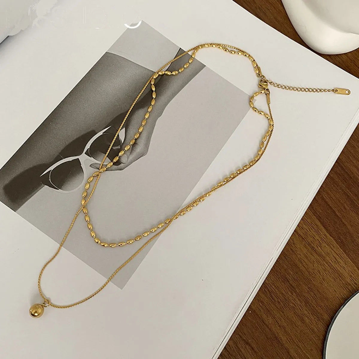 Simple Style Commute Ball Titanium Steel Polishing Plating Gold Plated Double Layer Necklaces