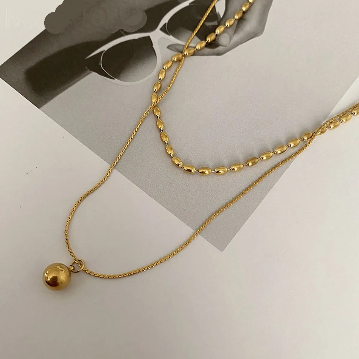 Simple Style Commute Ball Titanium Steel Polishing Plating Gold Plated Double Layer Necklaces