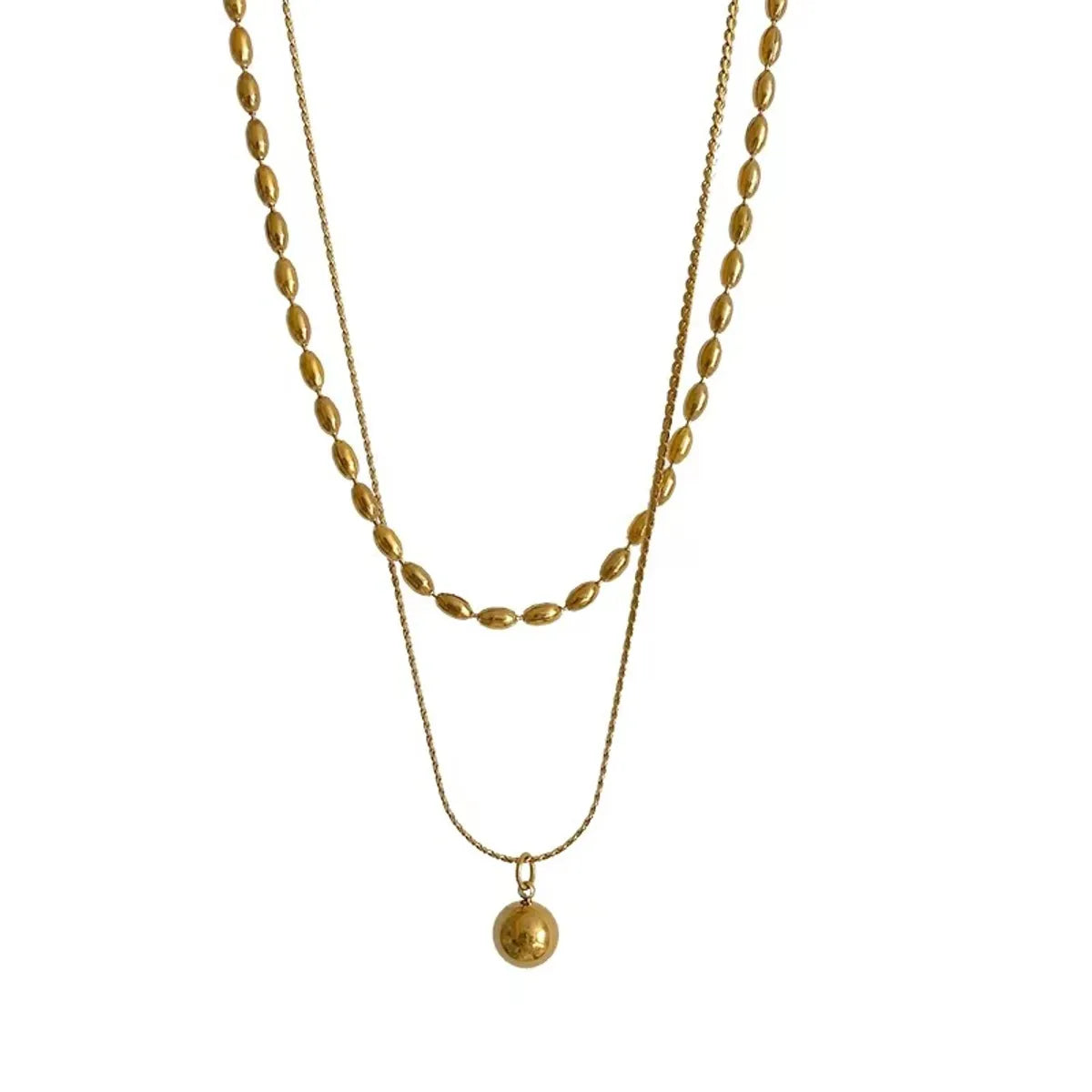 Simple Style Commute Ball Titanium Steel Polishing Plating Gold Plated Double Layer Necklaces